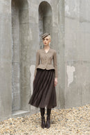 Tailor Shop Retro Slim and Thin Classic Dark Brown Houndstooth Winter Tweed Light Luxury Top and Pleat Skirt Semi-Formal Outfit