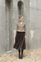 Tailor Shop Retro Slim and Thin Classic Dark Brown Houndstooth Winter Tweed Light Luxury Top and Pleat Skirt Semi-Formal Outfit