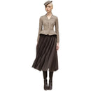 Tailor Shop Retro Slim and Thin Classic Dark Brown Houndstooth Winter Tweed Light Luxury Top and Pleat Skirt Semi-Formal Outfit