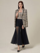 Tailor Shop Slim and  Classic Black and White Houndtooth Winter Tweed Light Luxury Top and Pleat Mesh Skirt Semi-Formal Outfit