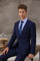 Tailor Shop Tailor Made Wool Cashmere Slim Dark Blue Groom Wedding Suit