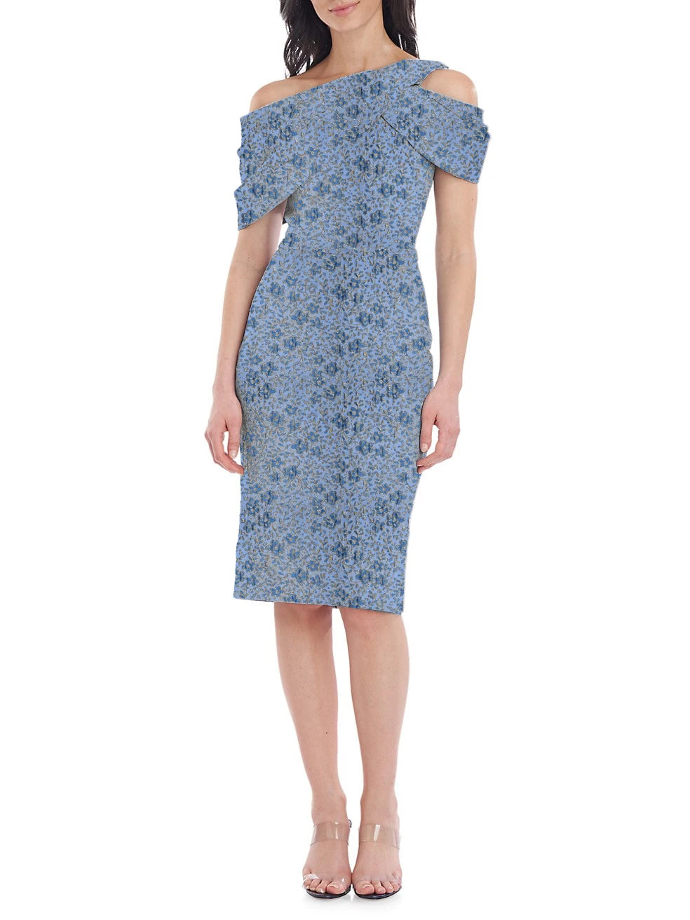 Tailor Shop Mother of Bride Blue Formal Gown Floral Jacquard Sheath Ruched Dress Plus Size Short Wedding Dresses Knee Length