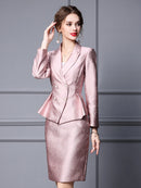 Women's Professional Set Women's Tailor Make suit  Pearl Waist Short Suit Coat Wrapped Hip One Step Skirt Two Piece Set