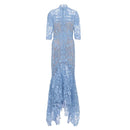 Yujie Light Mature Style Blue Lace Skirt Irregular Dress High Low Style Slim Long Skirt Dress Fashionable Dresses