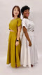 Custom Make Linen Dress Tailor Shop Made White Top and A-line Skirt V Neck Dress Formal Dress