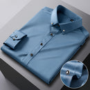 Autumn Buckle Collar Long Sleeve Men's Youth Solid Business Leisure Professional Shirt Men's Elastic Non Ironing Shirt