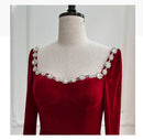 Sweetheart Neck Bride Red Toast Dress High-end Engagement Small Dress Velvet Split Pleated Dress Can Be Worn At Ordinary Times