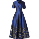 Tailor Shop Custom Made Blue Big Dignified Dress Evening Dresses  Plus Size Dress Wedding Guest Dress Brocade Dress