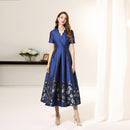 Tailor Shop Custom Made Blue Big Dignified Dress Evening Dresses  Plus Size Dress Wedding Guest Dress Brocade Dress