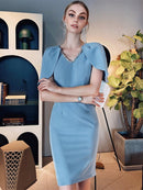 tailor shop sky blue cape dress French high-end cloak bright diamond V-neck ladies dress female summer