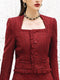 Tailor Shop Winter French Exquisite Square Collar Exposed Clavicle Sexy Small Fragrance Lady Dark Red Woolen Jacket Skirt Suit