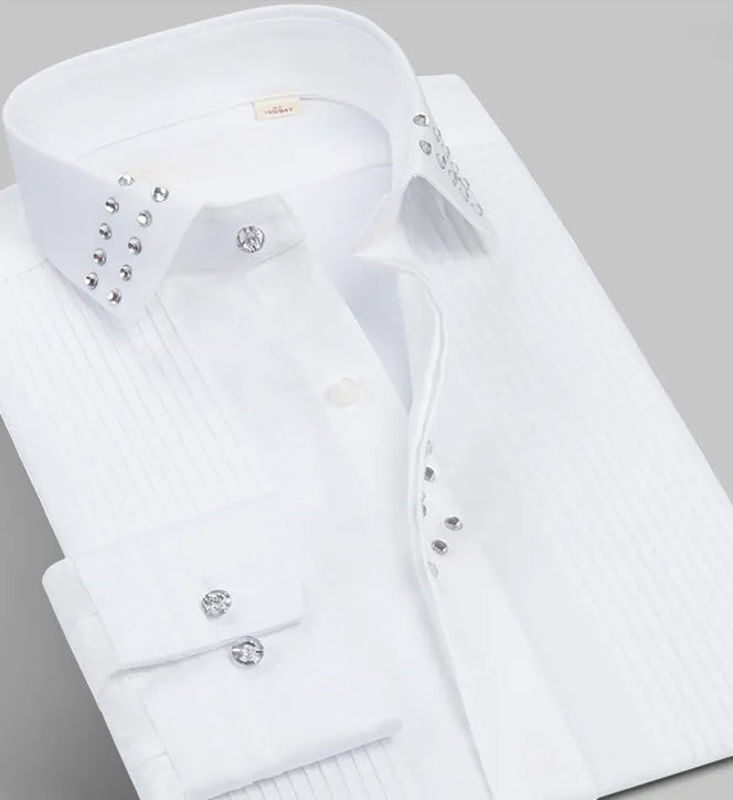 Autumn New Long Sleeve Shirt Diamond Wedding Dress Business Slim Fit Men's Shirt