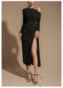 Sexy Strapless Evening Dress Dress Skirt Female Banquet Slim Temperament Mid-length Split Dress