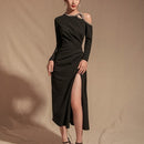 Sexy Strapless Evening Dress Dress Skirt Female Banquet Slim Temperament Mid-length Split Dress