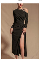 Sexy Strapless Evening Dress Dress Skirt Female Banquet Slim Temperament Mid-length Split Dress