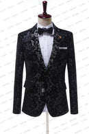 Tailor mkae Wedding Prom Suit Black Jacquard Floral Peaked Lapel Slim Fit Tuxedo Men Formal Business Work Wear Suits 2Pcs Set