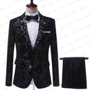 Tailor mkae Wedding Prom Suit Black Jacquard Floral Peaked Lapel Slim Fit Tuxedo Men Formal Business Work Wear Suits 2Pcs Set