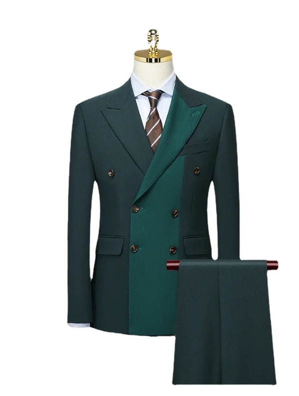 Tailor Shop Men's British Style Groom Wedding Suit Slim Fit Business Casual Custom Double-breasted Dark Green Suit