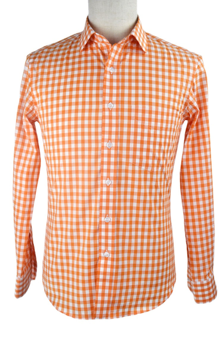 Custom Made Long Sleeve Orange Mens Cotton Plaid Shirt