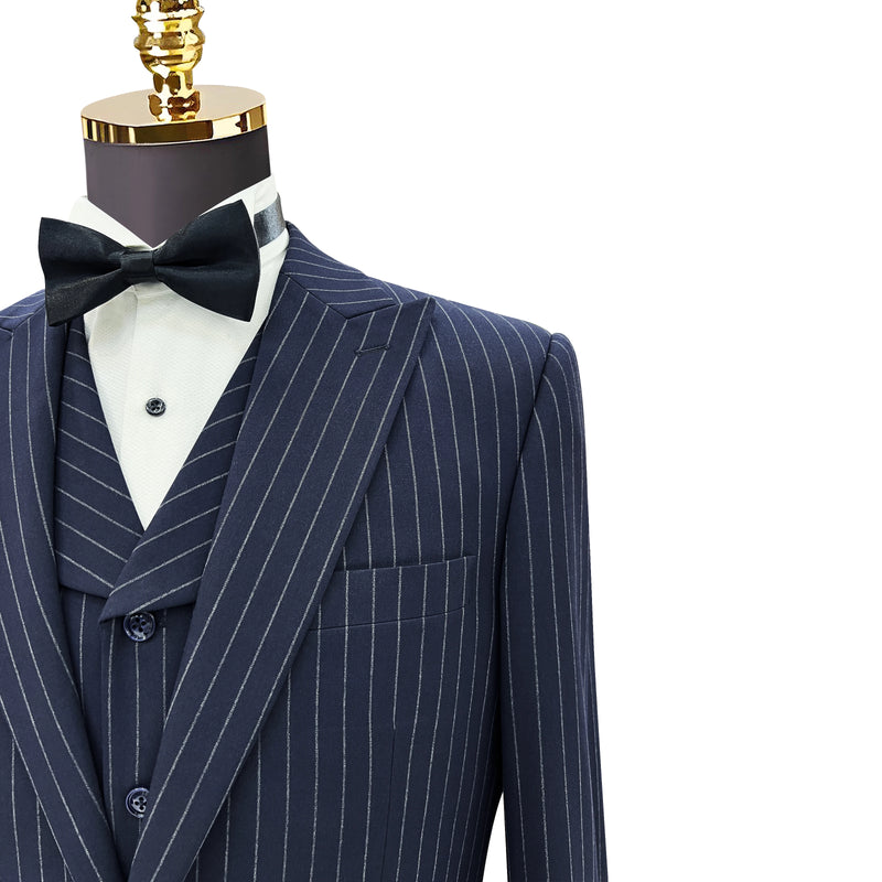 Advanced Single Breasted Suit Blue Striped Jacket Men's Slim Fit Suit Business and Professional Formal Attire