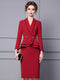 Autumn Dress Wine Red Suit Collar Nail Diamond Fake Two Piece Ruffled Long Sleeve Hip Wrap Skirt