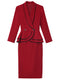 Autumn Dress Wine Red Suit Collar Nail Diamond Fake Two Piece Ruffled Long Sleeve Hip Wrap Skirt