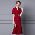 Autumn New Dress Formal Occasion Suit Collar Studded Diamond Waist Show Slim and Long Fishtail Dress