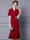 Autumn New Dress Formal Occasion Suit Collar Studded Diamond Waist Show Slim and Long Fishtail Dress