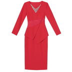 Autumn New Formal Occasion Dress Yellow V-Neck Handmade Nailed Diamond Fake Two Piece Hip Wrap Skirt