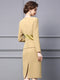 Autumn New Formal Occasion Dress Yellow V-Neck Handmade Nailed Diamond Fake Two Piece Hip Wrap Skirt