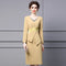 Autumn New Formal Occasion Dress Yellow V-Neck Handmade Nailed Diamond Fake Two Piece Hip Wrap Skirt