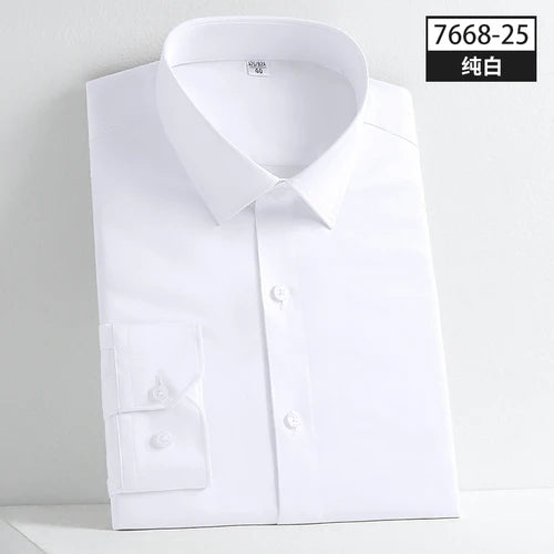 Autumn Non Ironing Long Sleeved Shirt Men's Elastic Business Dress Solid Color Shirt Men's Youth Fashion Casual Shirt