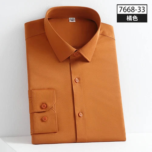 Autumn Non Ironing Long Sleeved Shirt Men's Elastic Business Dress Solid Color Shirt Men's Youth Fashion Casual Shirt