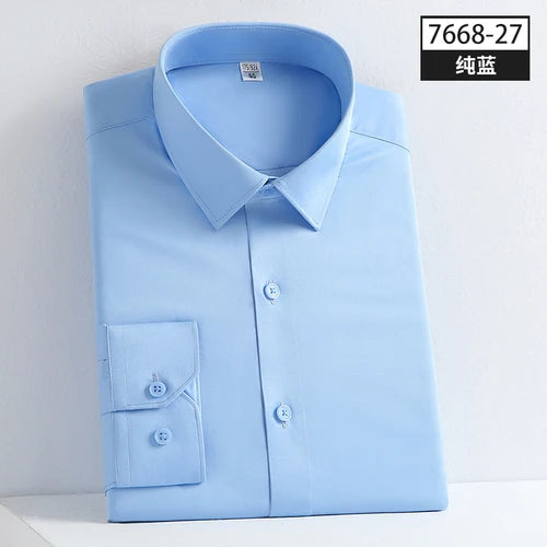 Autumn Non Ironing Long Sleeved Shirt Men's Elastic Business Dress Solid Color Shirt Men's Youth Fashion Casual Shirt