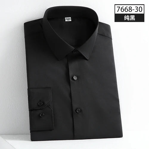 Autumn Non Ironing Long Sleeved Shirt Men's Elastic Business Dress Solid Color Shirt Men's Youth Fashion Casual Shirt