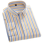 Autumn Pure Cotton Long Sleeve Men's Yellow Stripe Business Leisure Fashion Buckle Neck Shirt Men's All Cotton Non Iron Shirt