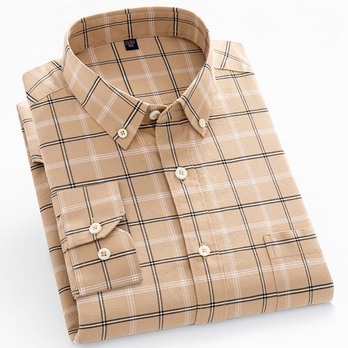 Autumn Pure Cotton Long Sleeve Men's Yellow Stripe Business Leisure Fashion Buckle Neck Shirt Men's All Cotton Non Iron Shirt