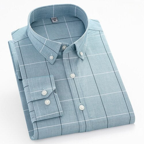 Autumn Pure Cotton Long Sleeve Men's Yellow Stripe Business Leisure Fashion Buckle Neck Shirt Men's All Cotton Non Iron Shirt
