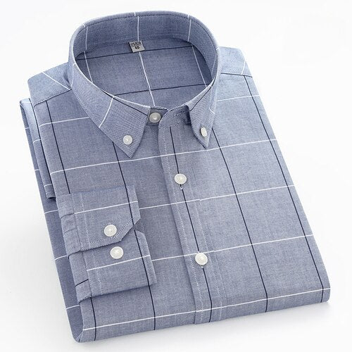 Autumn Pure Cotton Long Sleeve Men's Yellow Stripe Business Leisure Fashion Buckle Neck Shirt Men's All Cotton Non Iron Shirt