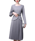 Autumn/Winter Dress Belt Women's Elegant Style Long Sleeve Fake Two Piece Pleated Skirt