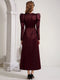Banquet Elegant Temperament Sexy V-neck Light Mature Style Waist Wrapped Wine Red Lace Dress Long Dress