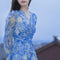 Beach Resort Style Beach Skirt French High-end Blue Oil Painting Dress for Women