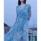 Beach Resort Style Beach Skirt French High-end Blue Oil Painting Dress for Women