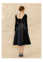 Birthday Party Little Black Dress Lady Temperament Design Sense Niche Mid-length Oblique Collar Off-the-shoulder Long-sleeved
