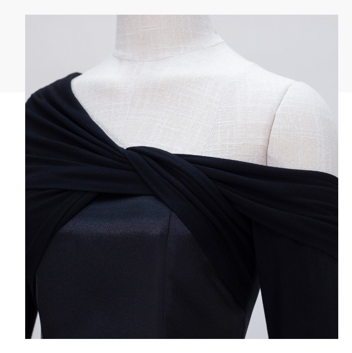 Birthday Party Little Black Dress Lady Temperament Design Sense Niche Mid-length Oblique Collar Off-the-shoulder Long-sleeved