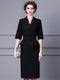 Black Dress with A High-end Feel New Autumn Style with A Super Slim Figure Suit Collar Fake Two Piece Buttocks Wrapped Skirt