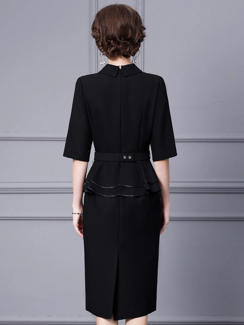 Black Dress with A High-end Feel New Autumn Style with A Super Slim Figure Suit Collar Fake Two Piece Buttocks Wrapped Skirt