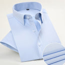 Blue Striped Men's Shirt Short Sleeved Youth Business Work Uniform Casual Blue White Vertical Flower Men's Shirt