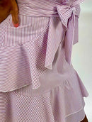 Bowknot The Brides Mother Wears A Dress for The Wedding with A Long Fabric Belt