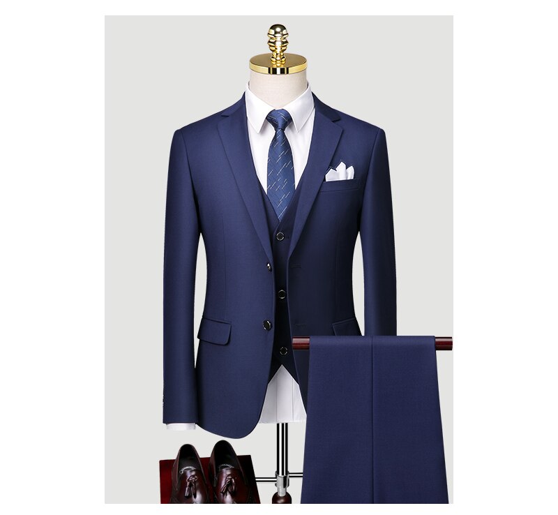 British Suit Men's Three Piece Slim Business Professional Formal Dress Groom's Wedding Dress Grey Casual Suit